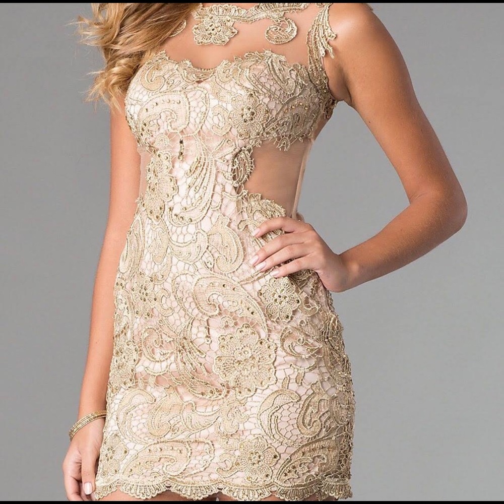 Dave and Johnny Gold Mesh Lace Dress